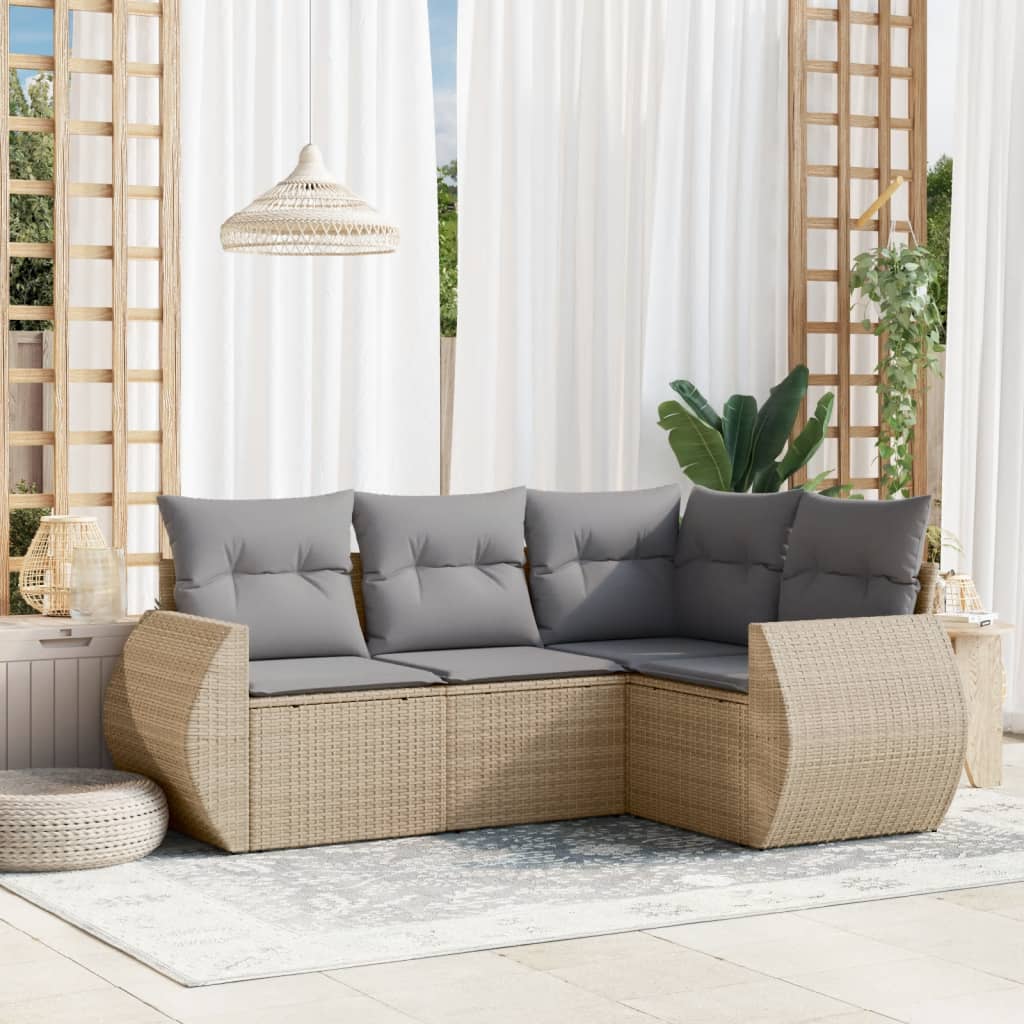 Set Divano da Giardino 4 pz con Cuscini Beige in Polyrattan 3253646