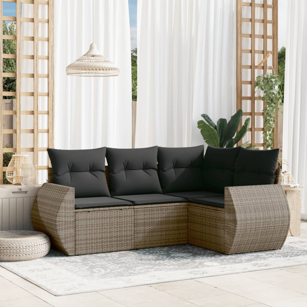 Set Divani da Giardino 4 pz con Cuscini in Polyrattan Grigio 3253647