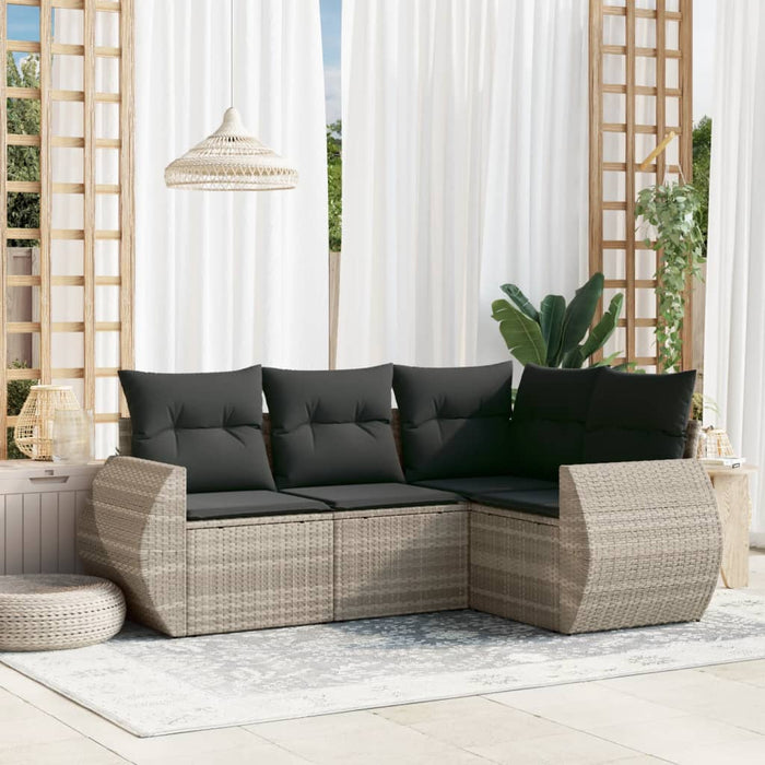 Set Divano da Giardino 4pz con Cuscini Grigio Chiaro Polyrattan 3253649