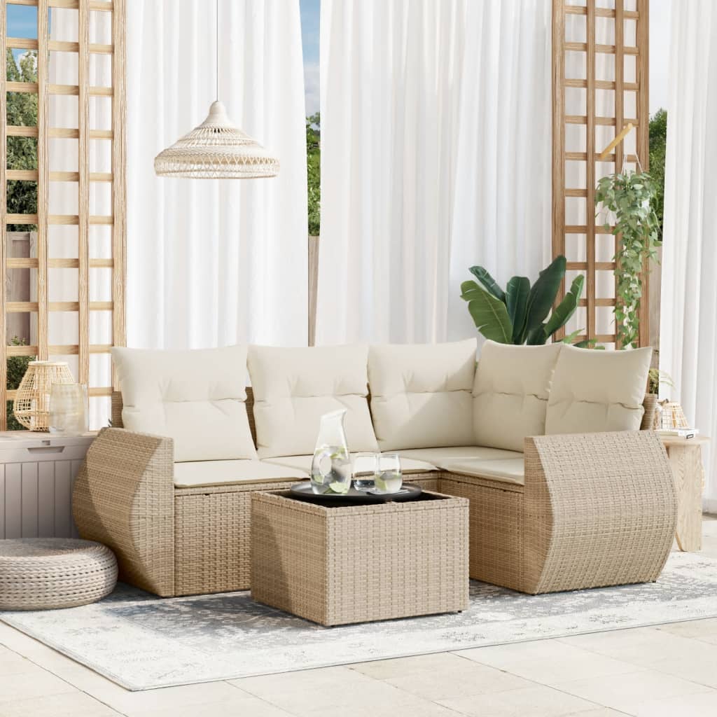 Set Divano da Giardino 5 pz con Cuscini Beige in Polyrattan 3253655