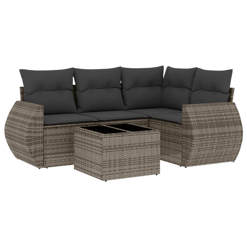 Set Divano da Giardino 5 pz con Cuscini Grigio in Polyrattan 3253657