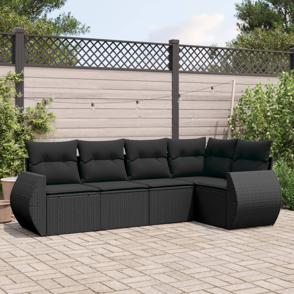 Set Divani da Giardino 5 pz con Cuscini in Polyrattan Nero 3253662