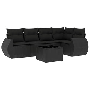 Set Divano da Giardino 6 pz con Cuscini Nero in Polyrattan 3253672