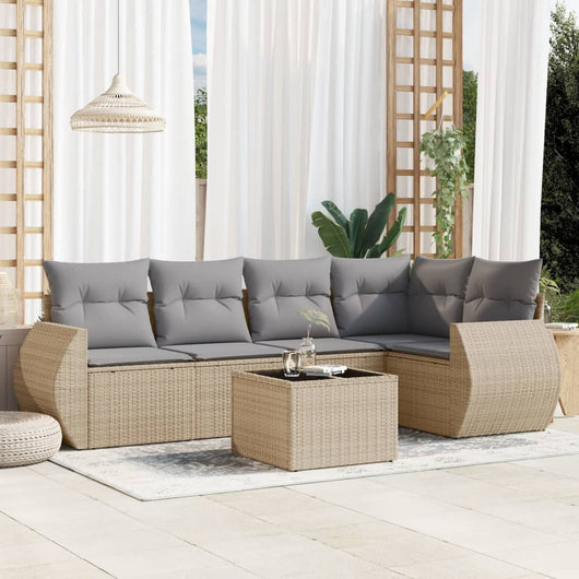 Set Divano da Giardino 6 pz con Cuscini Beige in Polyrattan 3253676