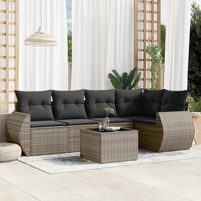 Set Divano da Giardino 6 pz con Cuscini Grigio in Polyrattan 3253677