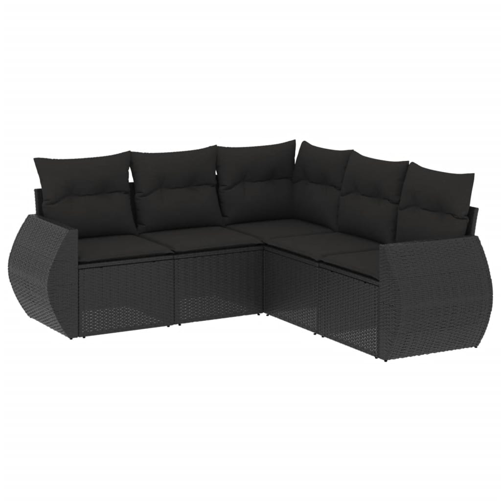 Set Divani da Giardino 5 pz con Cuscini in Polyrattan Nero 3253682