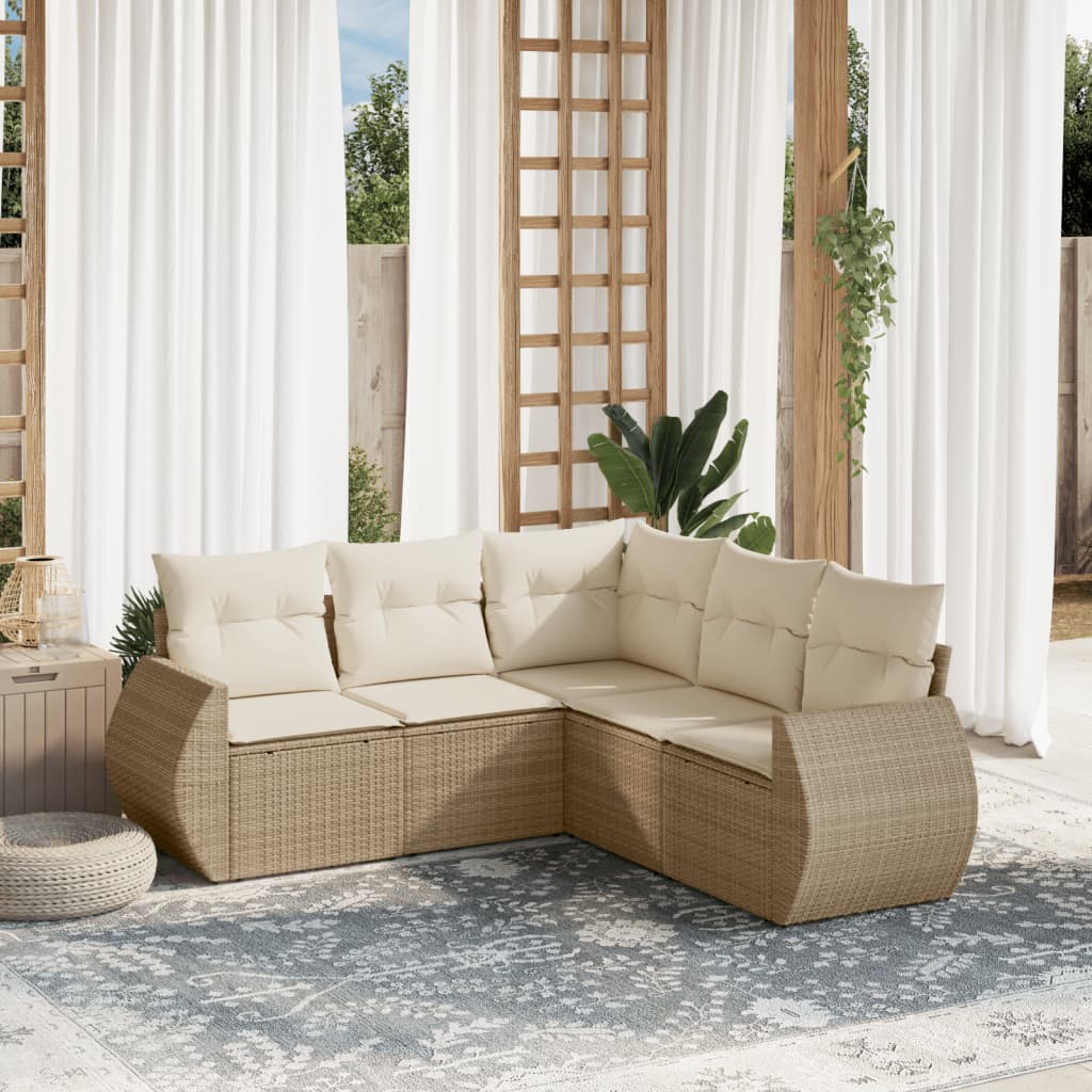 Set Divano da Giardino 5 pz con Cuscini Beige in Polyrattan 3253685