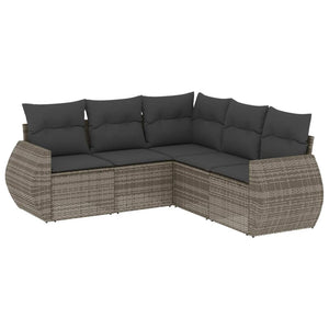 Set Divano da Giardino 5 pz con Cuscini Grigio in Polyrattan 3253687