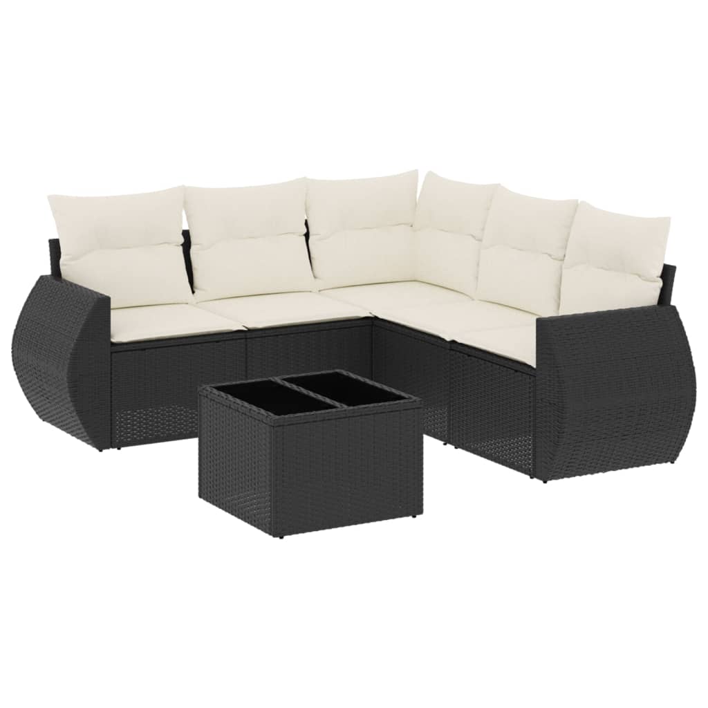 Set Divano da Giardino 6 pz con Cuscini Nero in Polyrattan 3253693