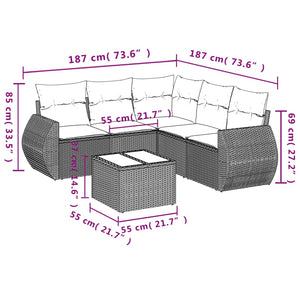 Set Divano da Giardino 6 pz con Cuscini Nero in Polyrattan 3253693