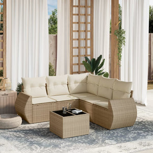 Set Divano da Giardino 6 pz con Cuscini Beige in Polyrattan 3253695