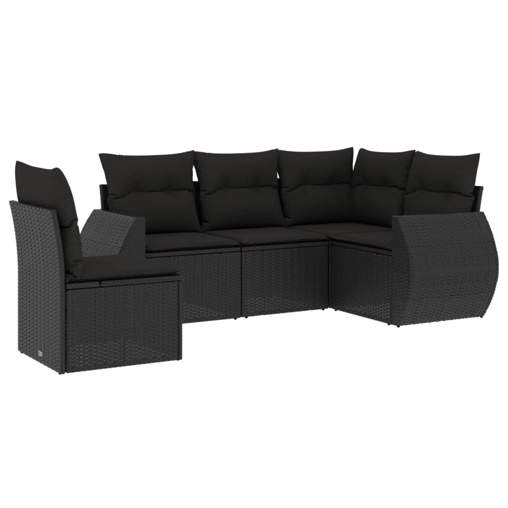 Set Divani da Giardino 5 pz con Cuscini in Polyrattan Nero 3253702