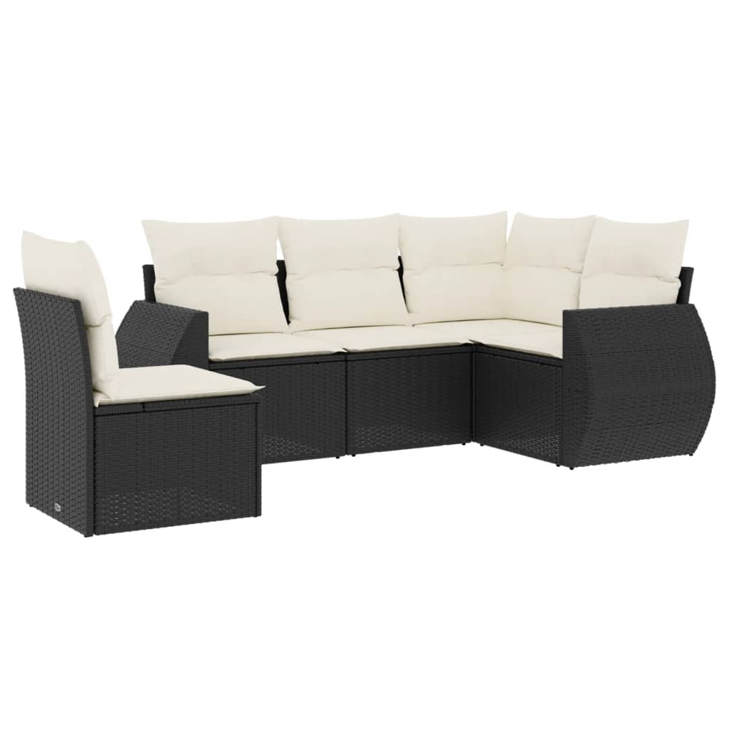 Set Divani da Giardino 5 pz con Cuscini in Polyrattan Nero 3253703