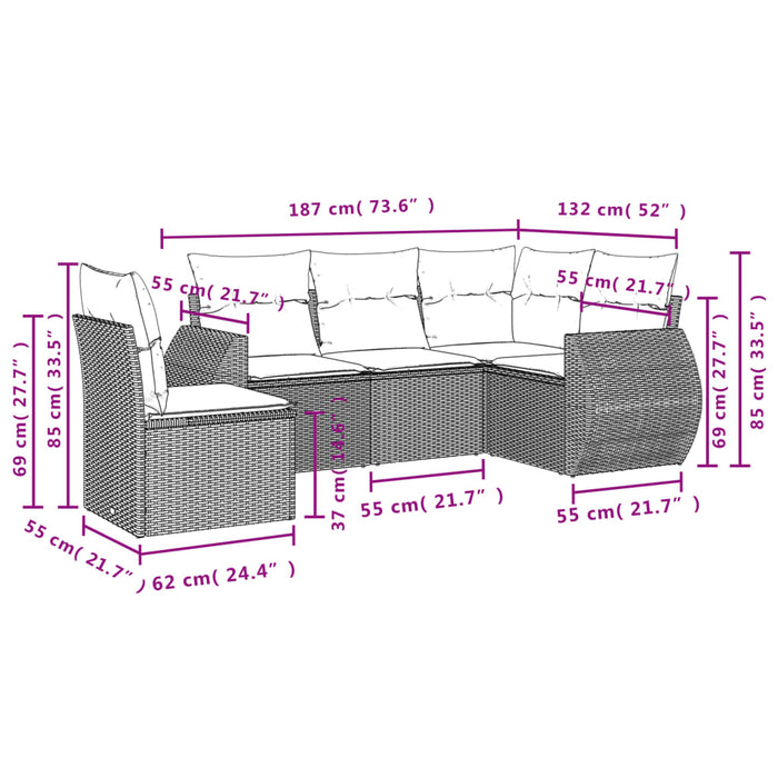 Set Divani da Giardino 5 pz con Cuscini in Polyrattan Nero 3253703