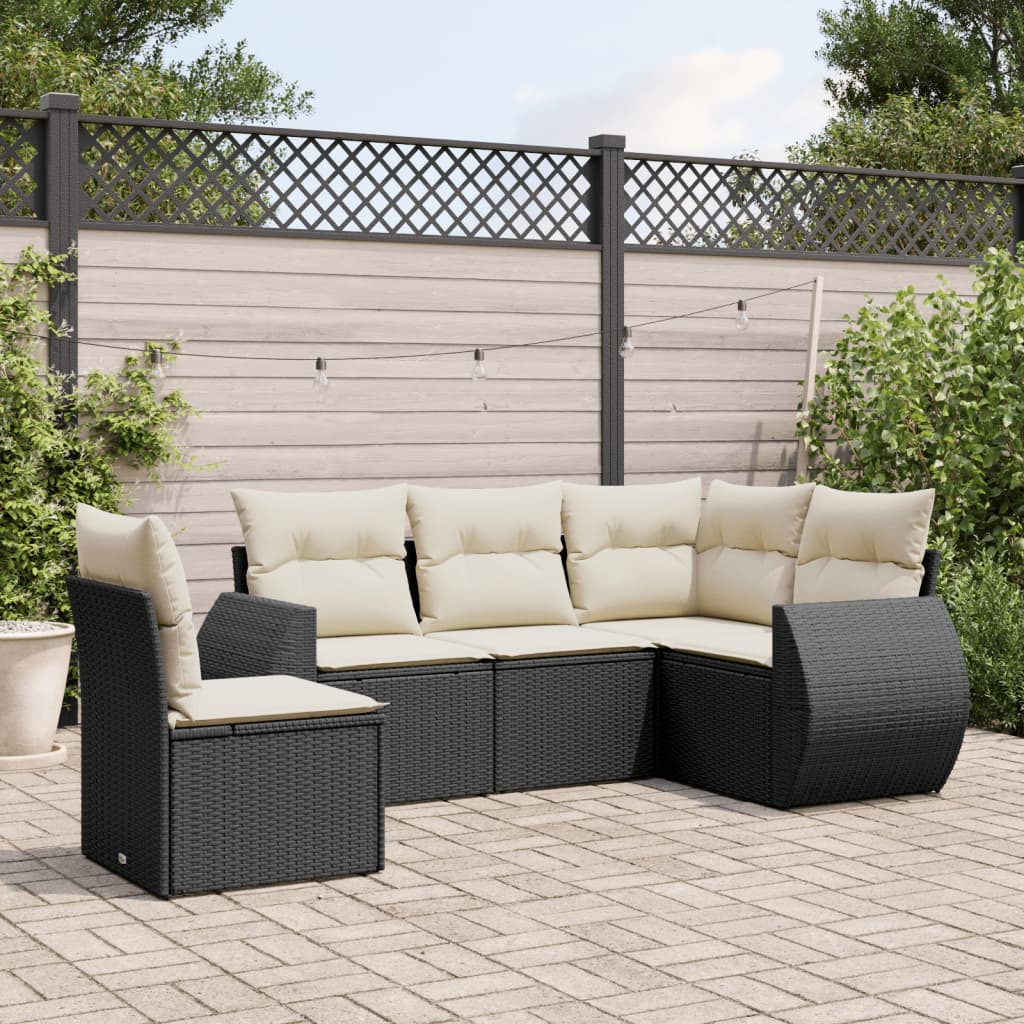 Set Divani da Giardino 5 pz con Cuscini in Polyrattan Nero 3253703