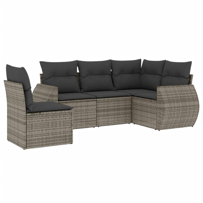 Set Divano da Giardino 5 pz con Cuscini Grigio in Polyrattan 3253707