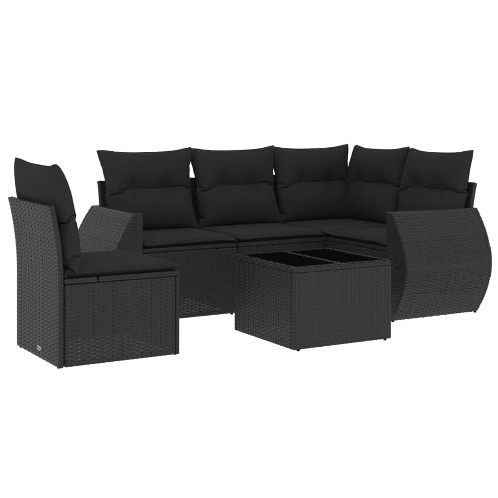 Set Divano da Giardino 6 pz con Cuscini Nero in Polyrattan 3253712