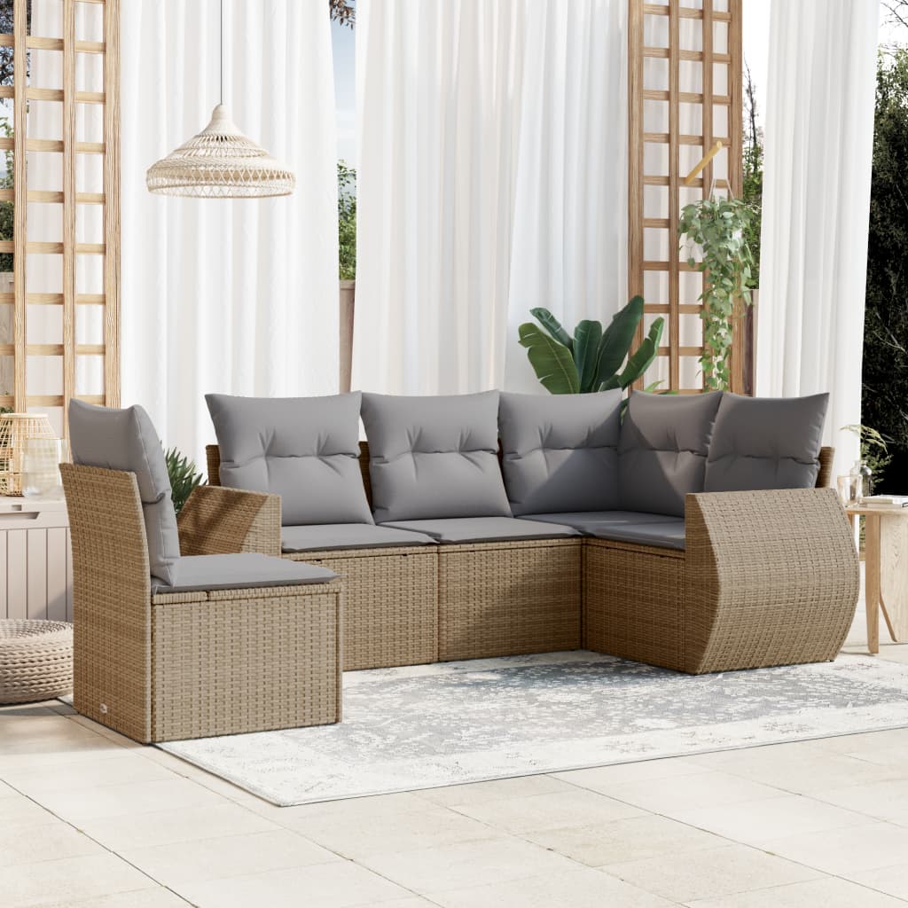 Set Divano da Giardino 6 pz con Cuscini Beige in Polyrattan 3253716