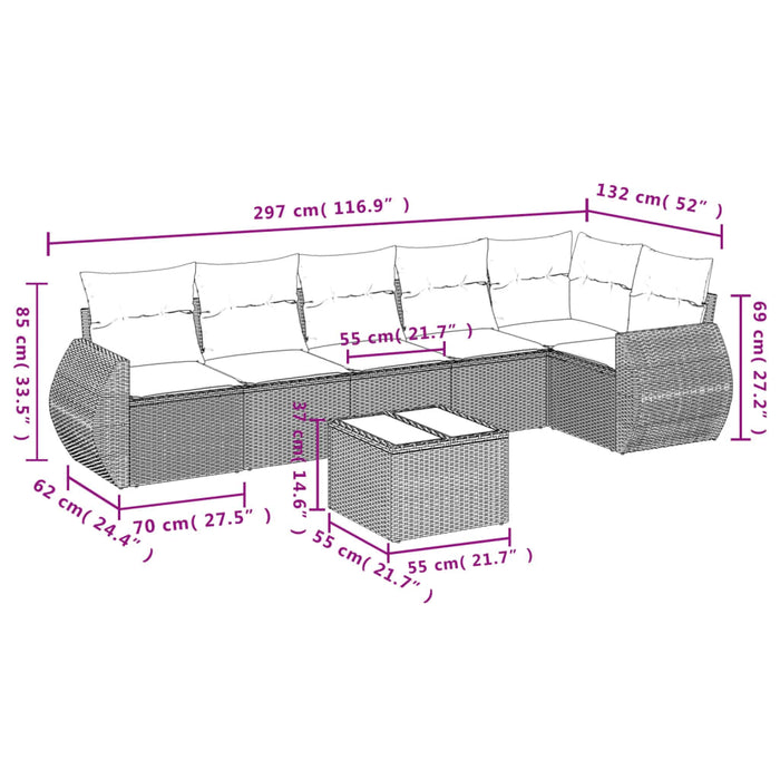 Set Divani da Giardino con Cuscini 7pz Nero Polyrattan 3253732