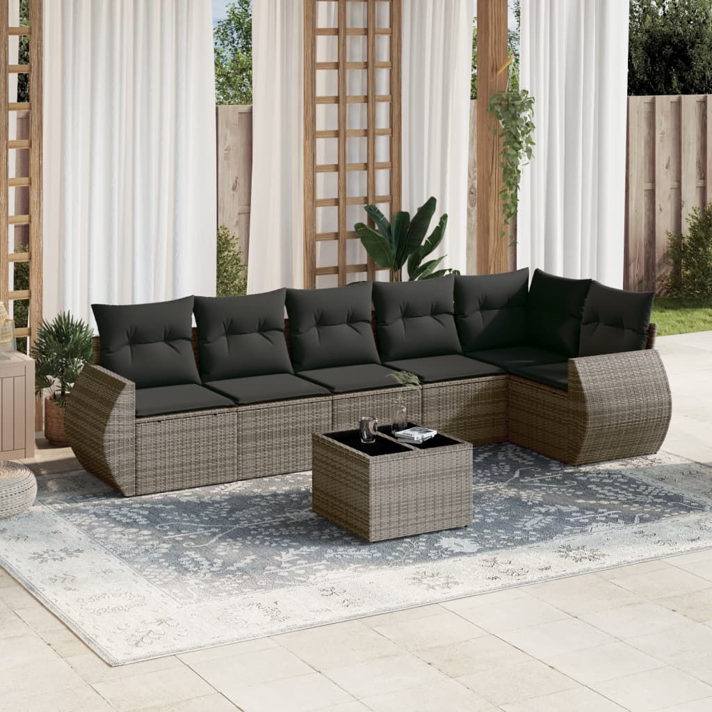 Set Divani da Giardino 7 pz con Cuscini Grigio in Polyrattan 3253737