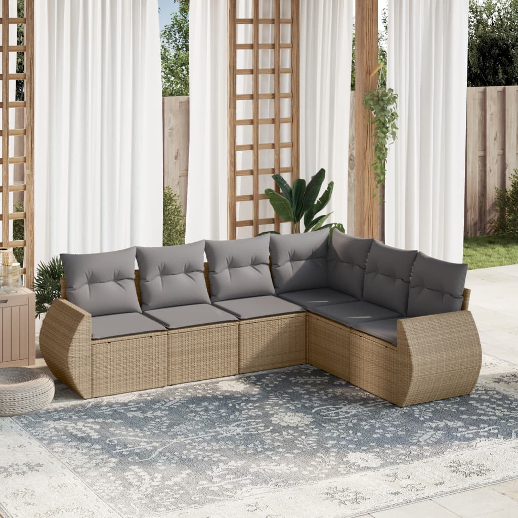 Set Divano da Giardino 6 pz con Cuscini Beige in Polyrattan 3253746