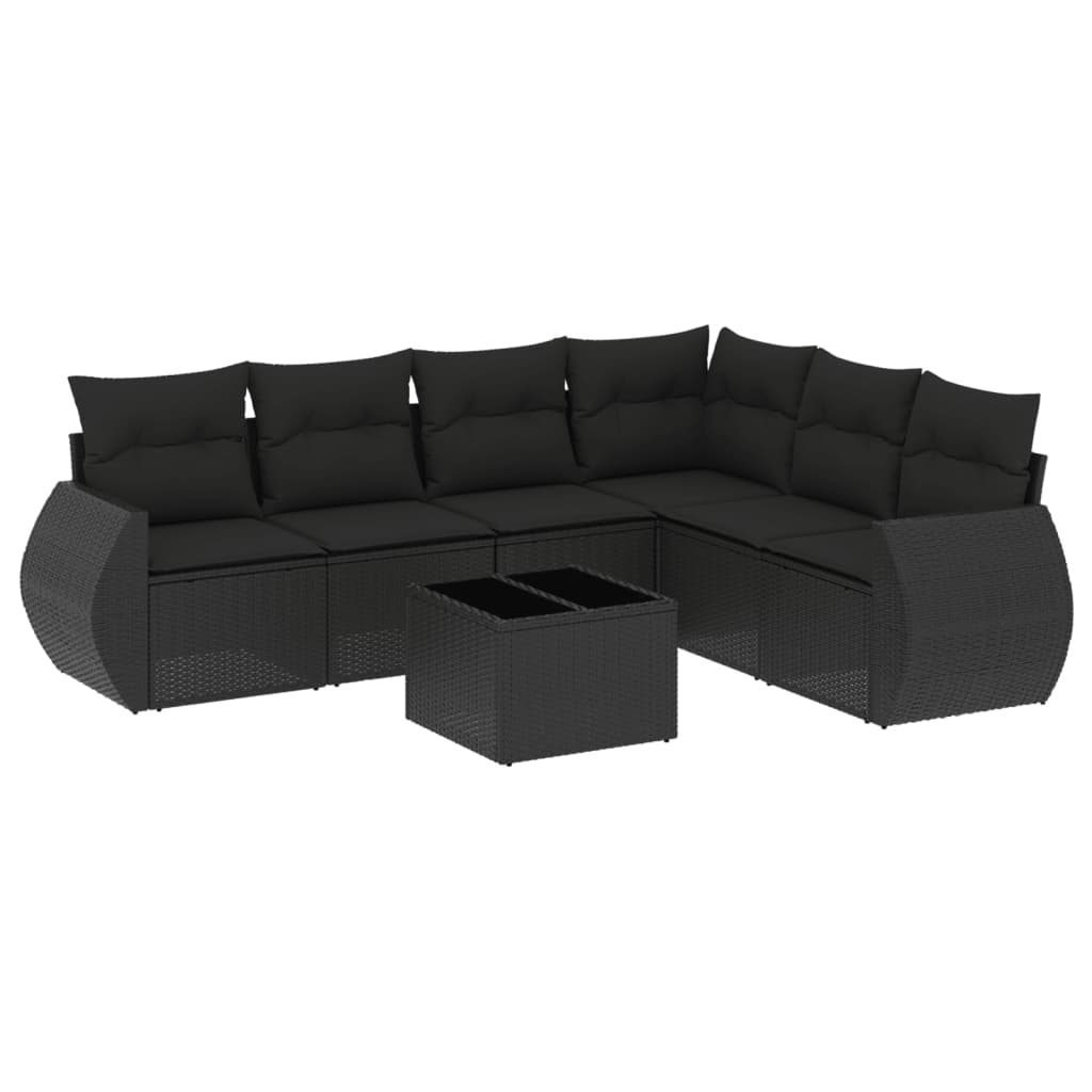 Set Divani da Giardino con Cuscini 7pz Nero Polyrattan 3253752