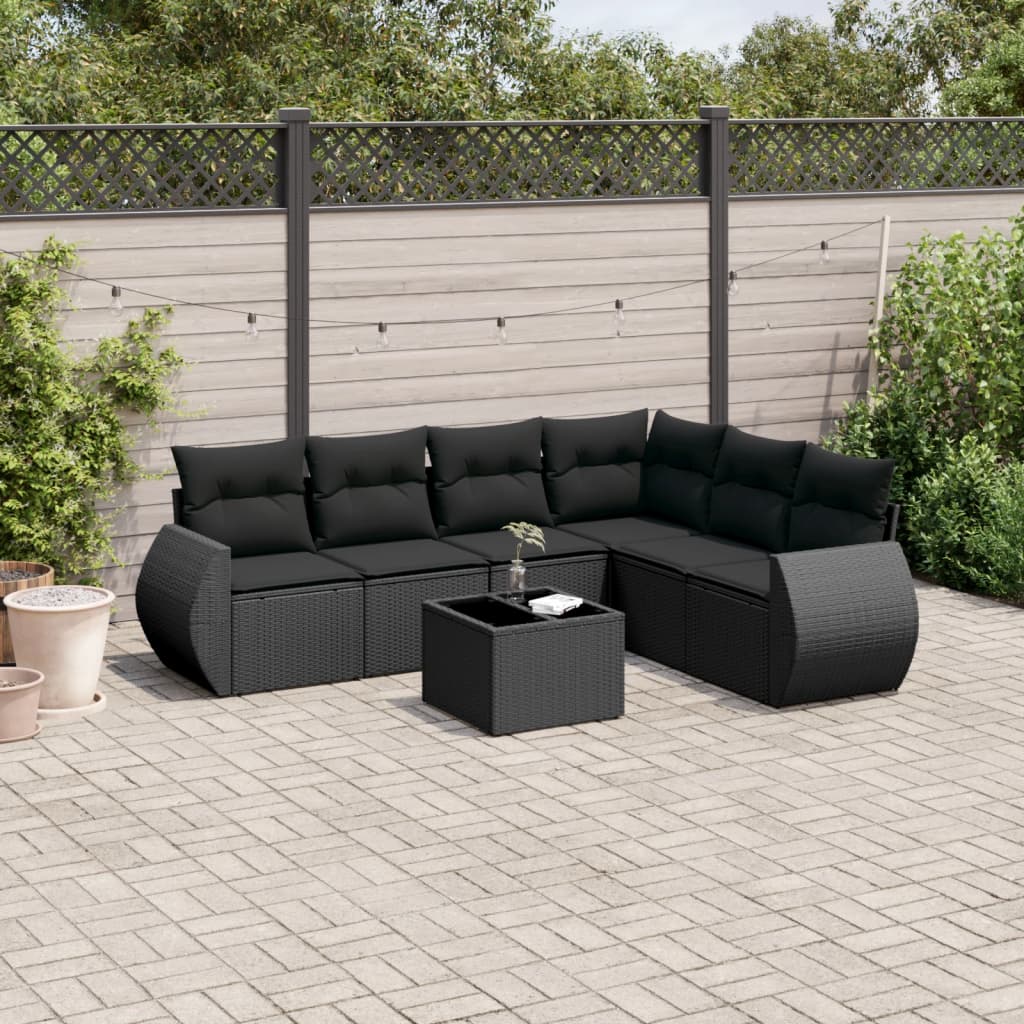 Set Divani da Giardino con Cuscini 7pz Nero Polyrattan 3253752