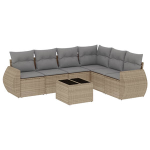 Set Divani da Giardino 7 pz con Cuscini Beige in Polyrattan 3253756