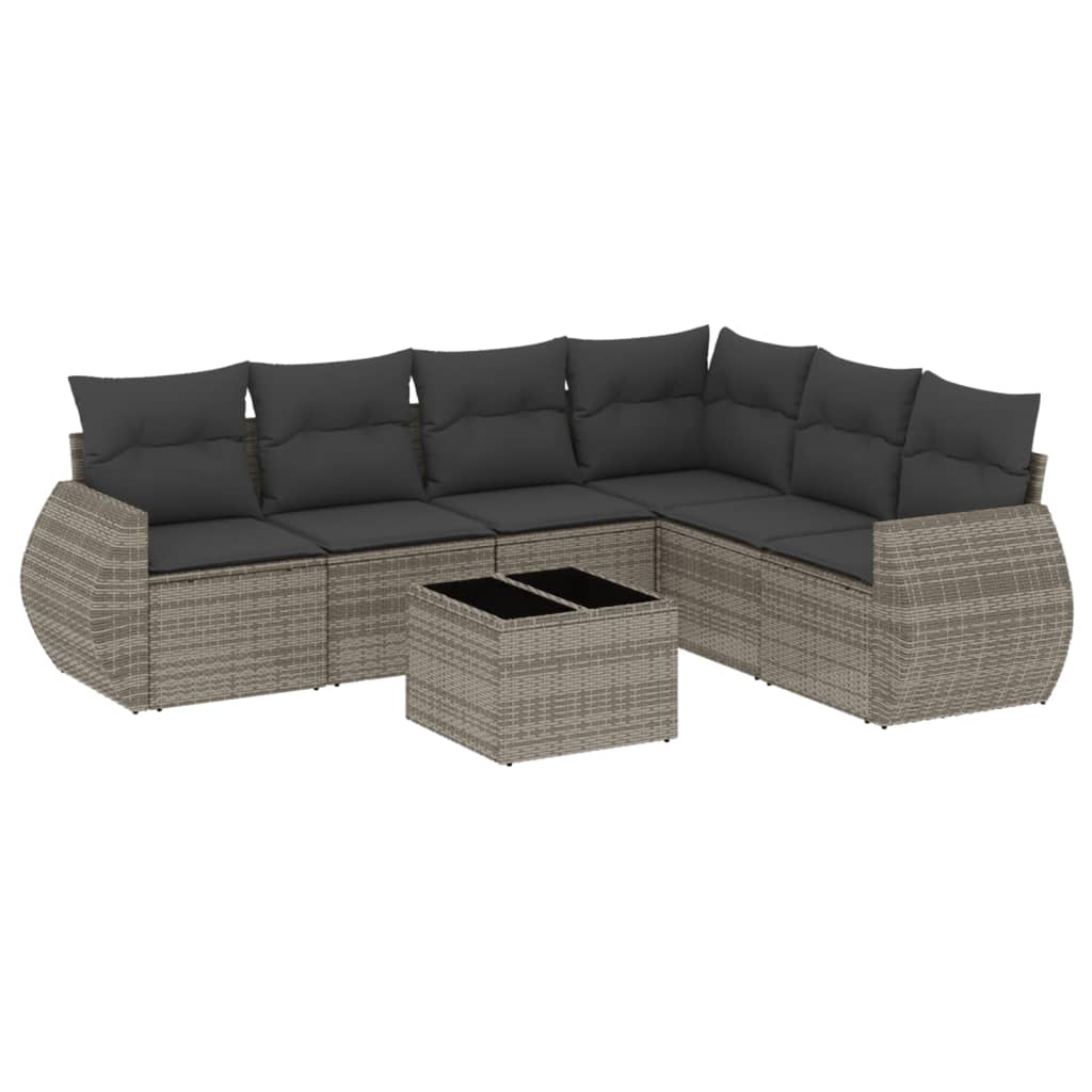 Set Divani da Giardino 7 pz con Cuscini Grigio in Polyrattancod mxl 116194