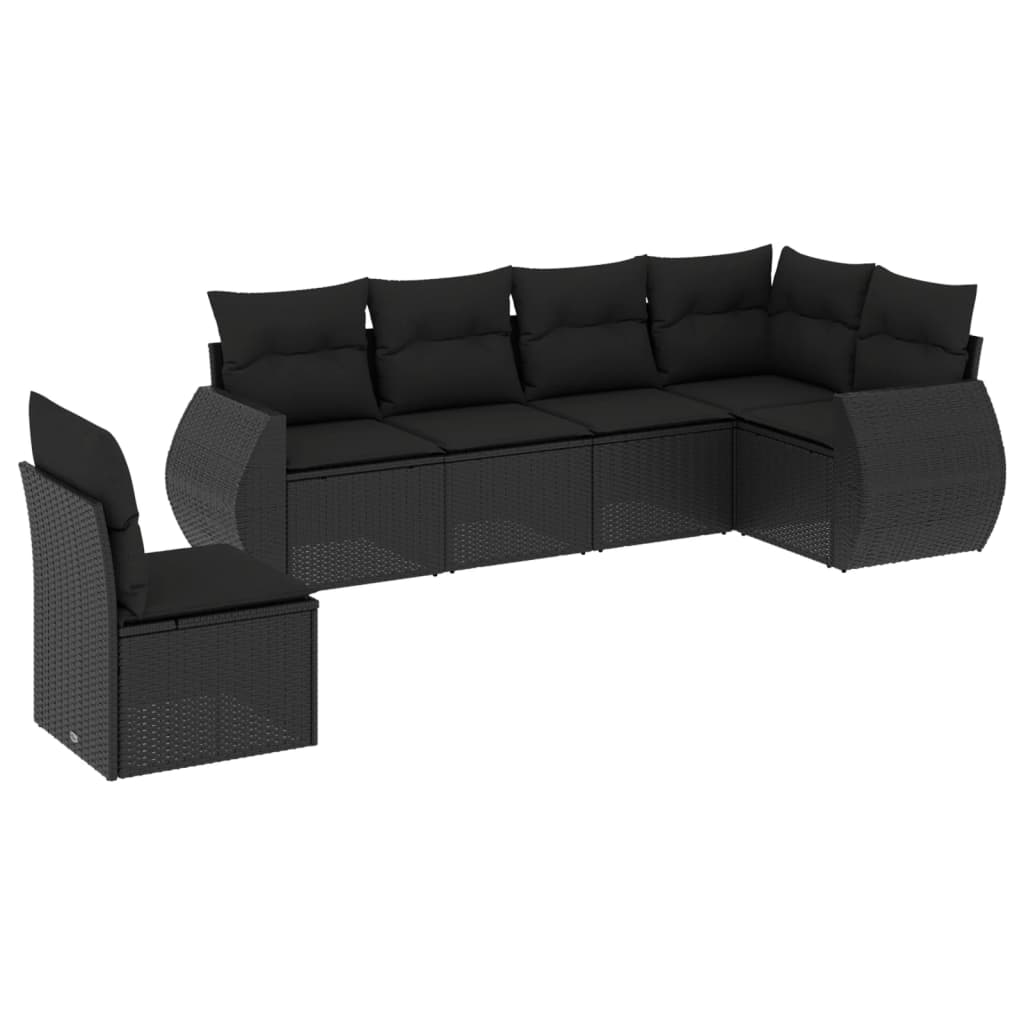 Set Divano da Giardino 6 pz con Cuscini Nero in Polyrattan 3253762