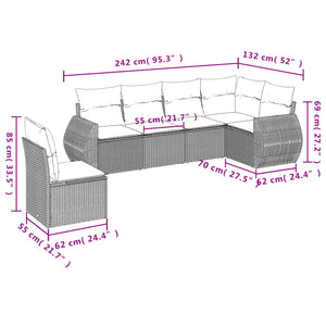 Set Divano da Giardino 6 pz con Cuscini Nero in Polyrattan 3253762