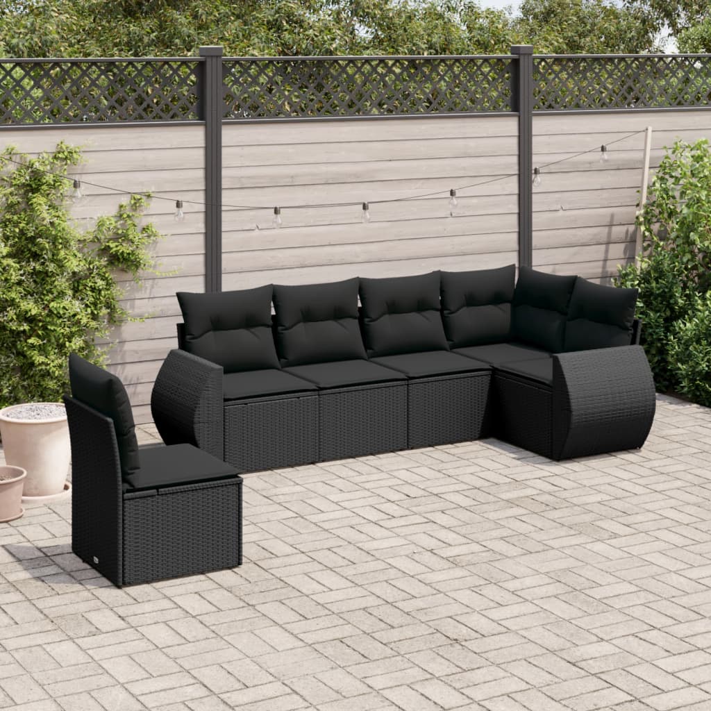 Set Divano da Giardino 6 pz con Cuscini Nero in Polyrattan 3253762