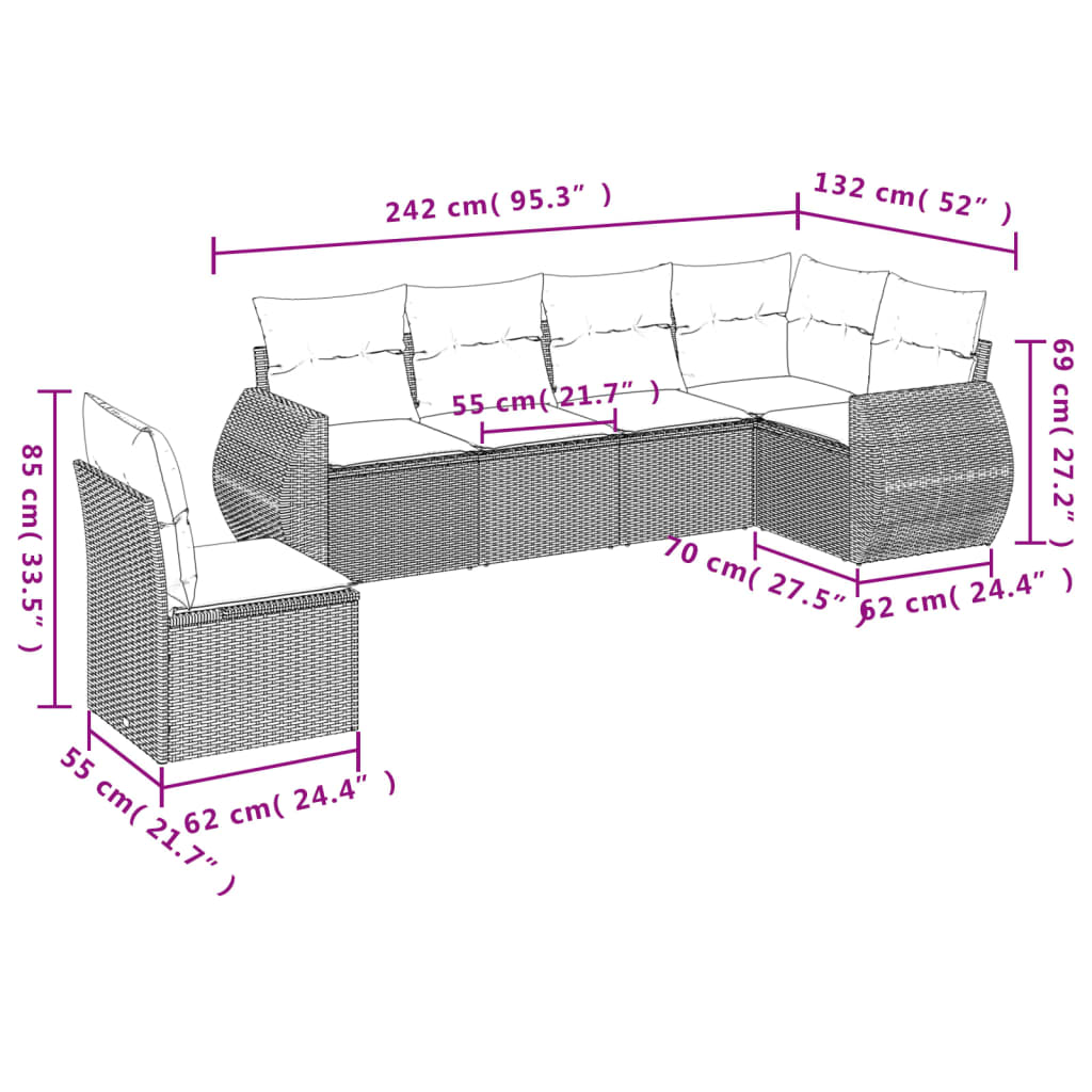 Set Divano da Giardino 6 pz con Cuscini Nero in Polyrattancod mxl 92225