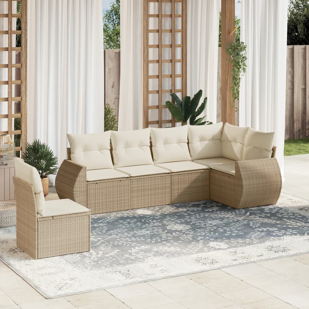 Set Divano da Giardino 6 pz con Cuscini Beige in Polyrattan 3253765