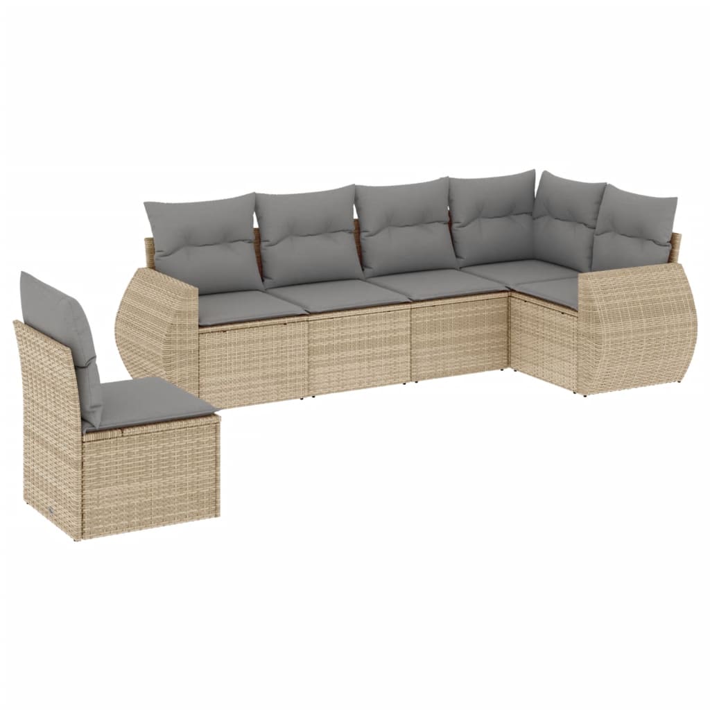 Set Divano da Giardino 6 pz con Cuscini Beige in Polyrattan 3253766