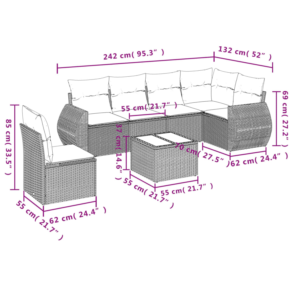 Set Divani da Giardino con Cuscini 7pz Nero Polyrattan 3253773