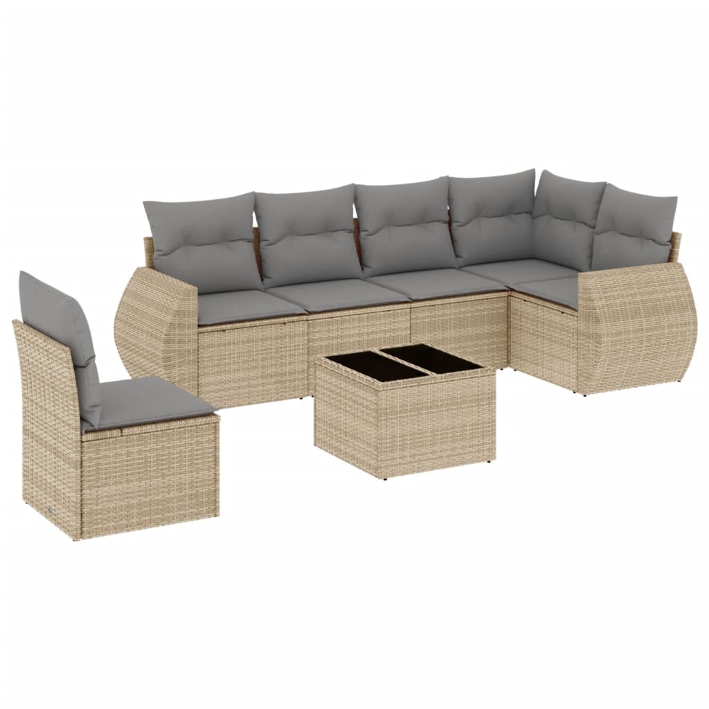 Set Divani da Giardino 7 pz con Cuscini Beige in Polyrattancod mxl 116191