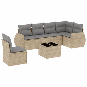 Set Divani da Giardino 7 pz con Cuscini Beige in Polyrattan 3253776