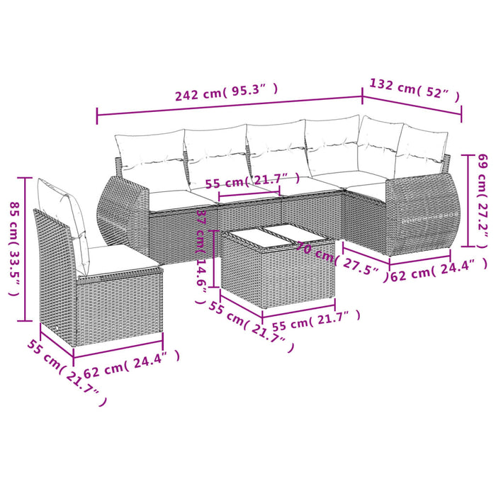 Set Divani da Giardino 7 pz con Cuscini Grigio in Polyrattancod mxl 88489