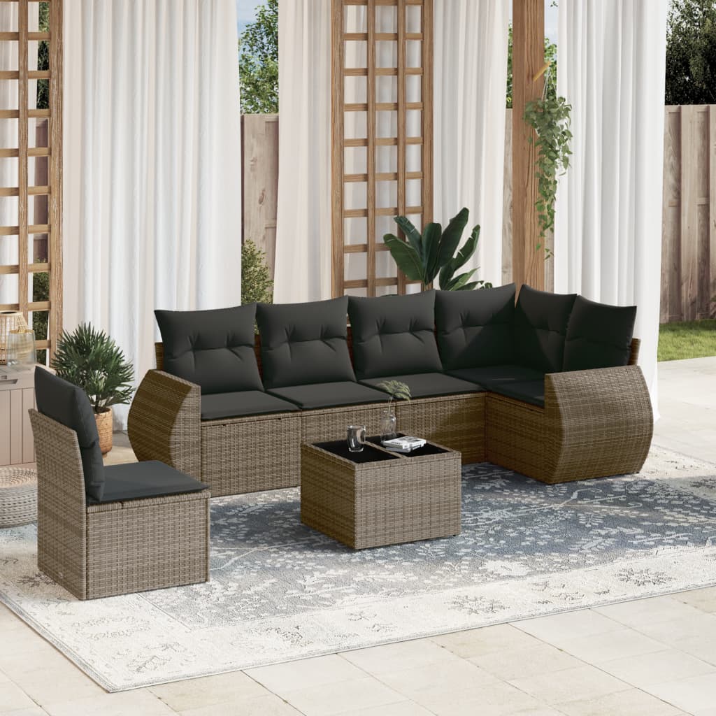 Set Divani da Giardino 7 pz con Cuscini Grigio in Polyrattancod mxl 88489