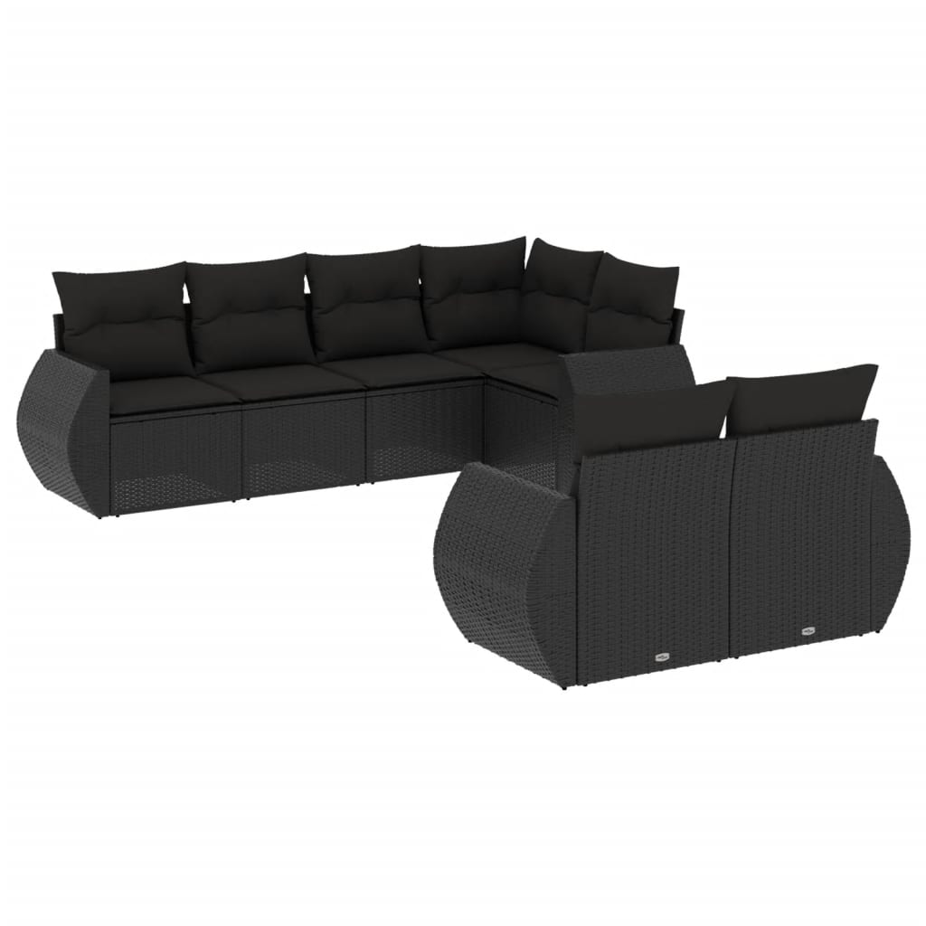 Set Divani da Giardino con Cuscini 7pz Nero Polyrattan 3253942