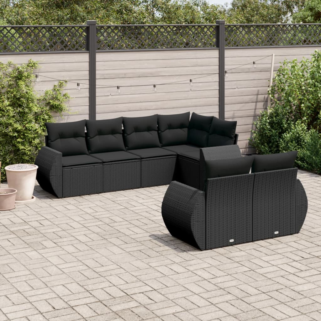 Set Divani da Giardino con Cuscini 7pz Nero Polyrattan 3253942