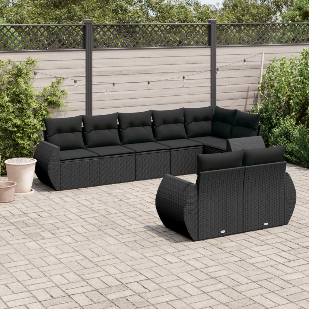 Set Divani da Giardino con Cuscini 8 pz Nero in Polyrattan 3253952