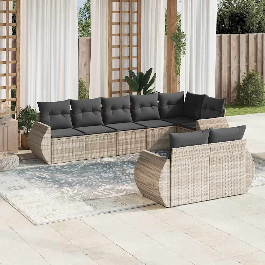 Set Divano da Giardino 8pz con Cuscini Grigio Chiaro Polyrattan 3253959