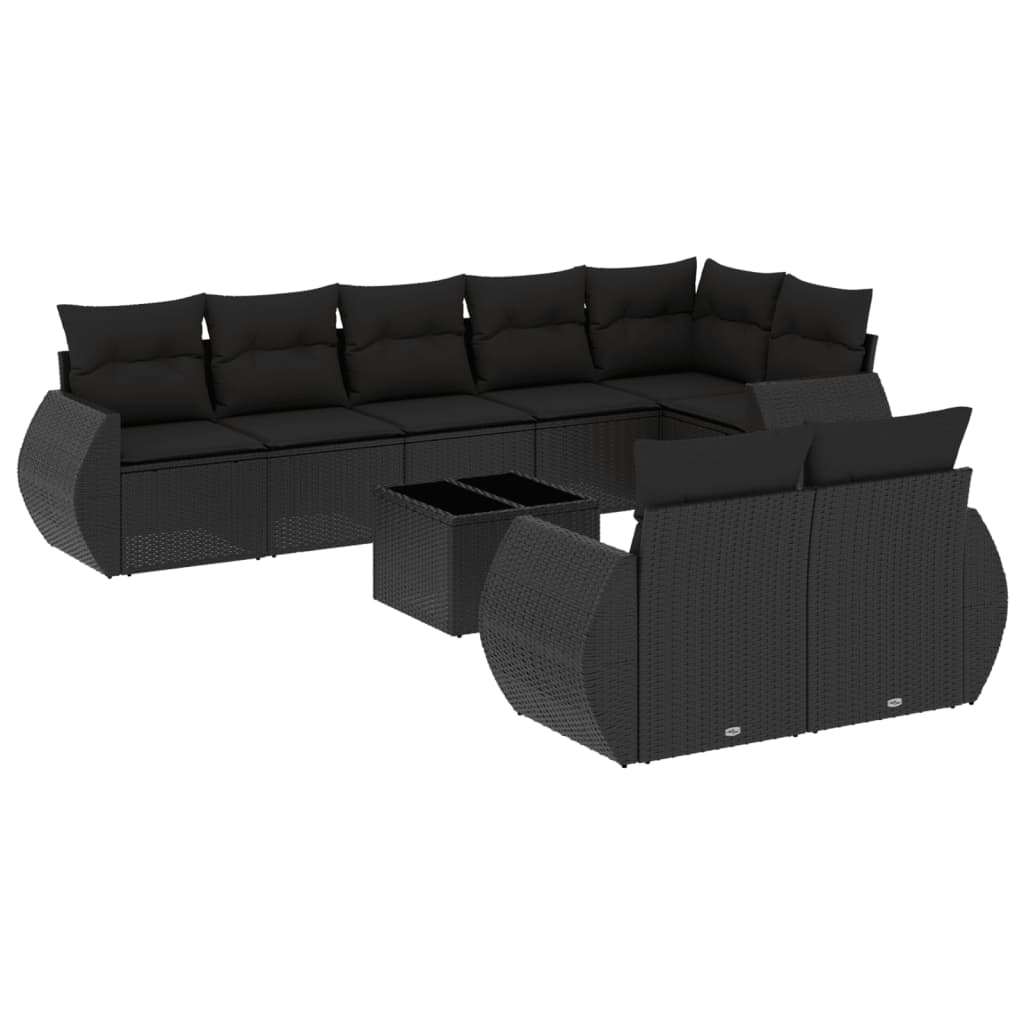 Set Divani da Giardino 9 pz con Cuscini Nero in Polyrattan 3253962