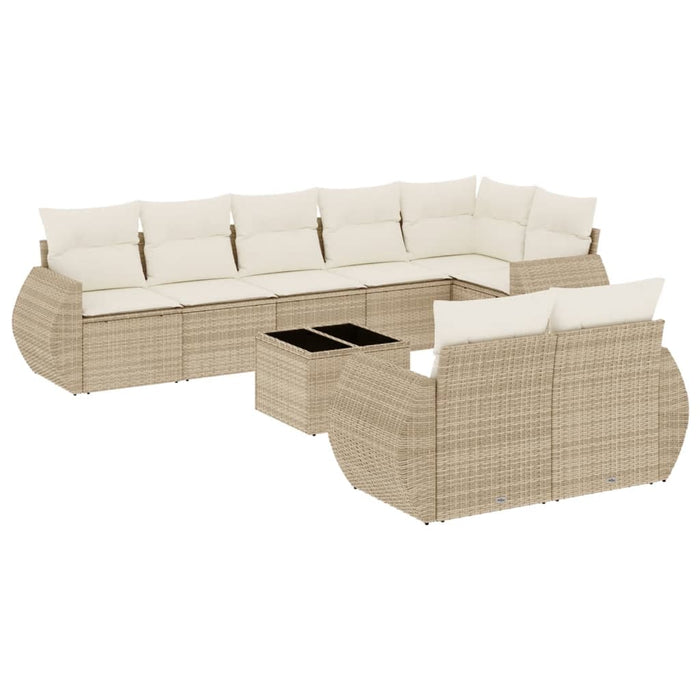 Set Divano da Giardino 9 pz con Cuscini Beige in Polyrattan 3253965