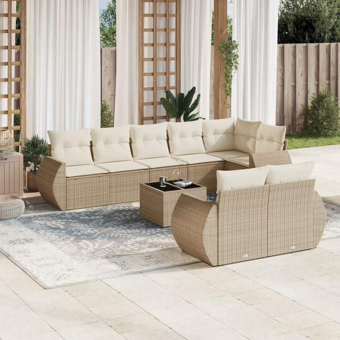 Set Divano da Giardino 9 pz con Cuscini Beige in Polyrattan 3253965