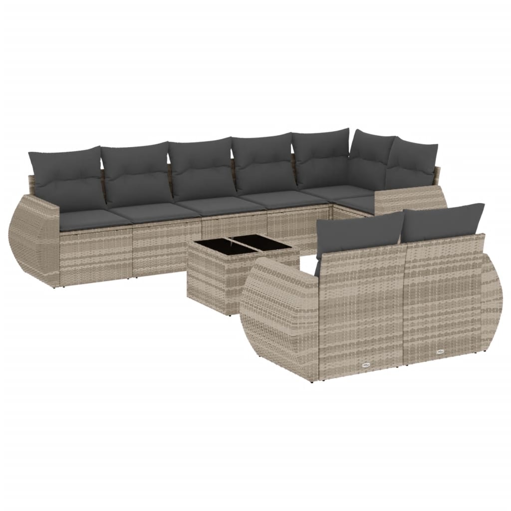 Set Divano da Giardino 9pz con Cuscini Grigio Chiaro Polyrattan 3253969