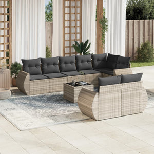 Set Divano da Giardino 9pz con Cuscini Grigio Chiaro Polyrattan 3253969