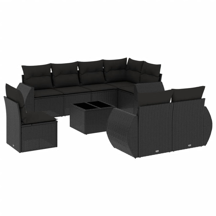 Set Divani da Giardino 9 pz con Cuscini Nero in Polyrattan 3253982